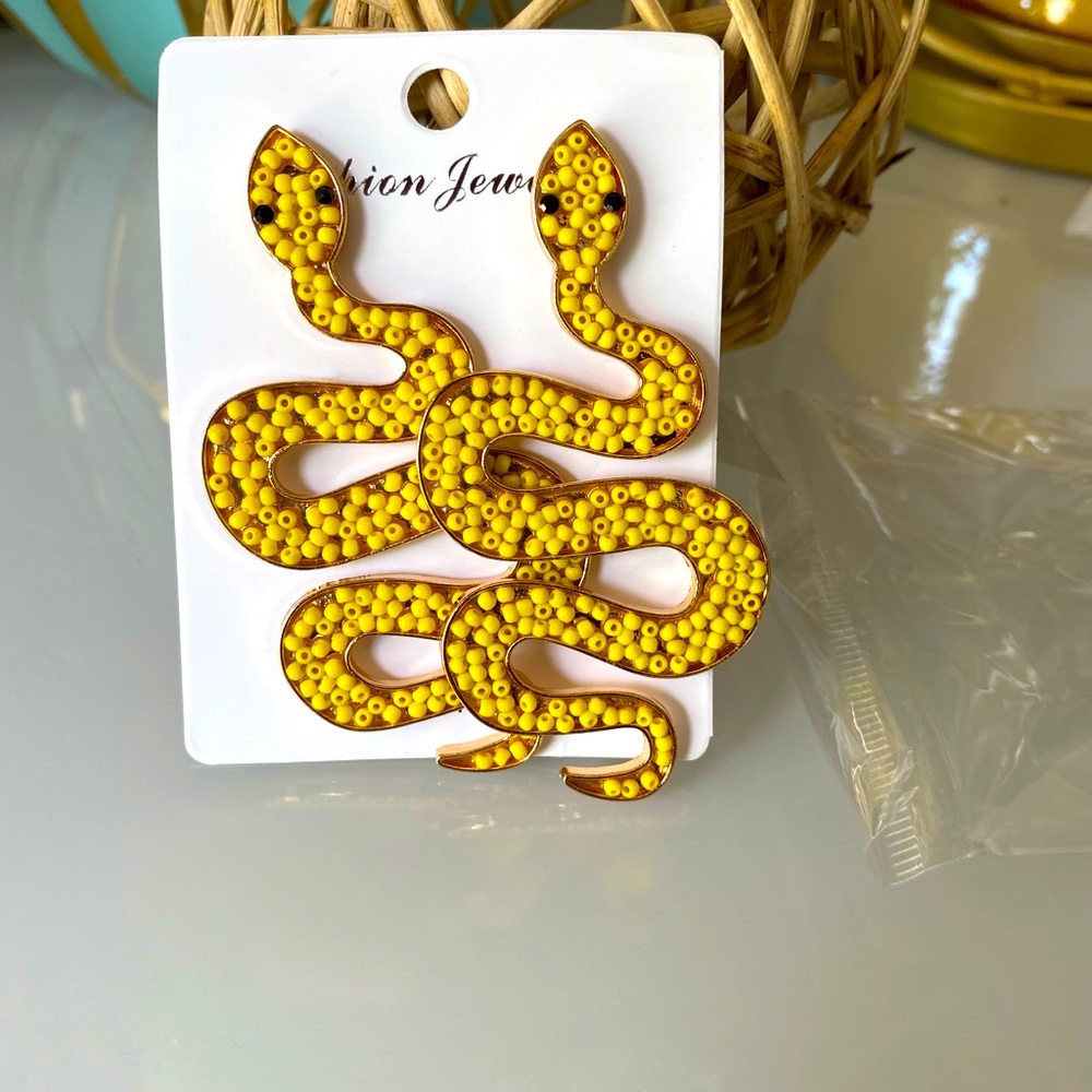 Yellow snake earrings